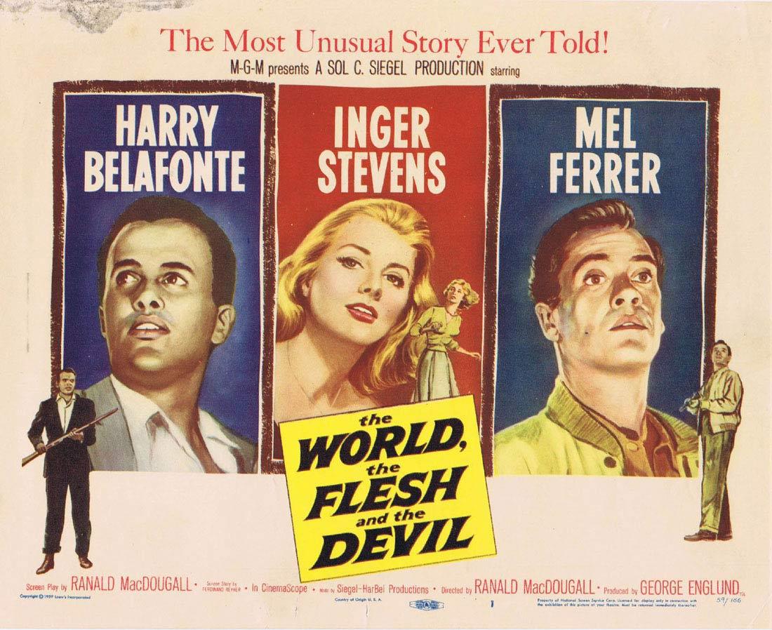 THE WORLD THE FLESH AND THE DEVIL Vintage Title Lobby Card Harry Belafonte Inger Stevens Mel Ferrer