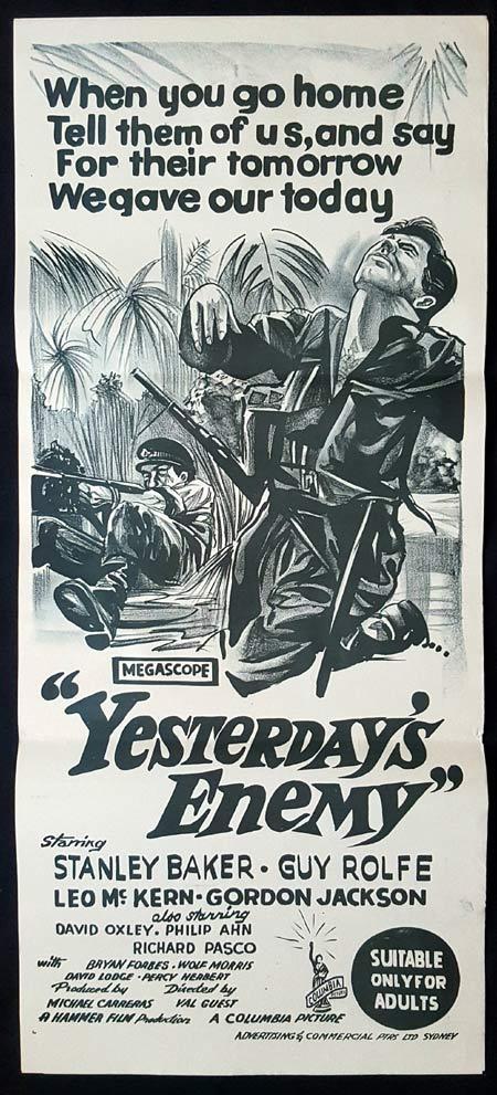 YESTERDAY’S ENEMY Original daybill Movie Poster Stanley Baker Gordon Jackson Leo McKern