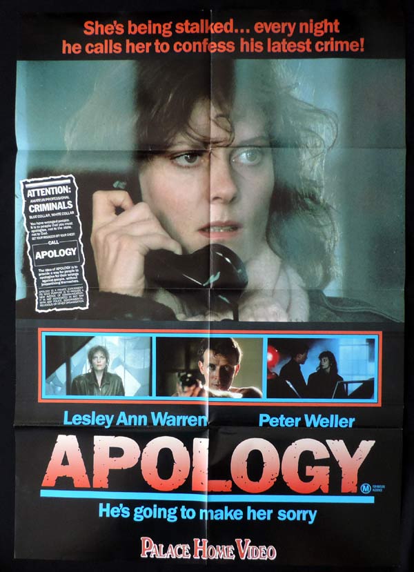 APOLOGY Original VIDEO One sheet Movie Poster Peter Weller Lesley Ann Warren
