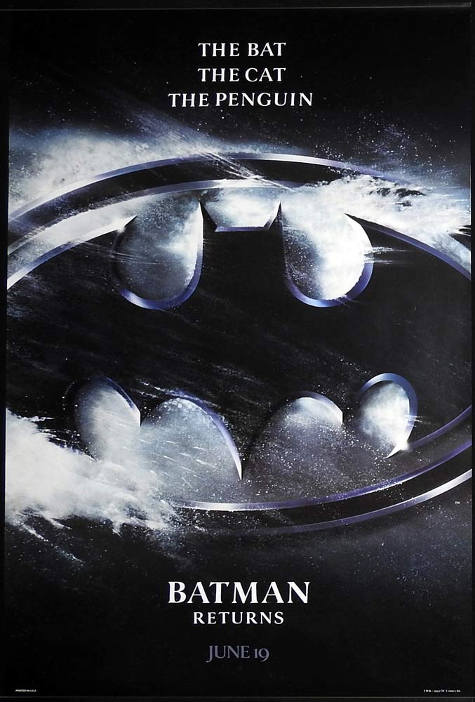 BATMAN RETURNS Original US Advance One sheet Movie poster Michael Keaton Danny DeVito