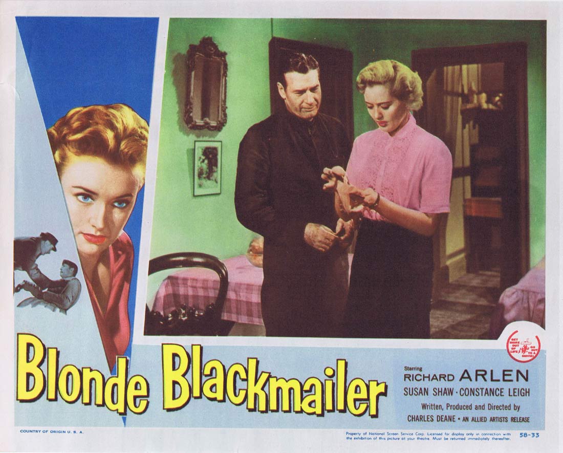 BLONDE BLACKMAILER Original Lobby Card 3 Richard Arlen Film Noir Susan Shaw