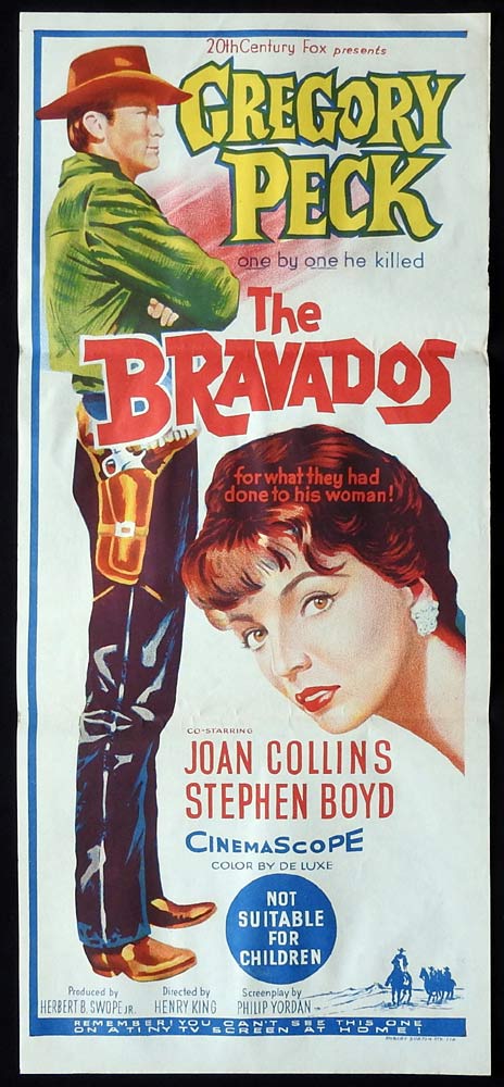 THE BRAVADOS Original Daybill Movie Poster Gregory Peck Joan Collins
