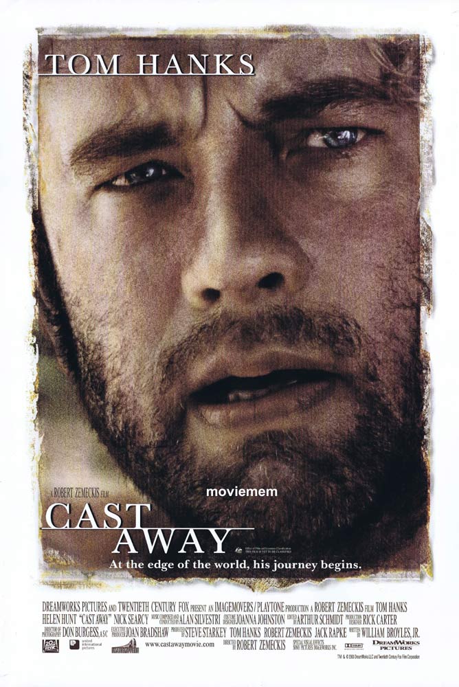 CAST AWAY Daybill Movie poster Tom Hanks Helen Hunt