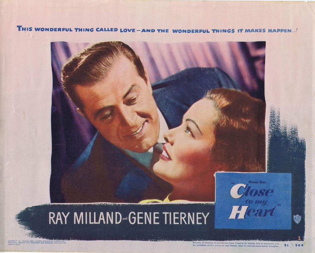 CLOSE TO MY HEART Original Lobby Card 1 Ray Milland Gene Tierney