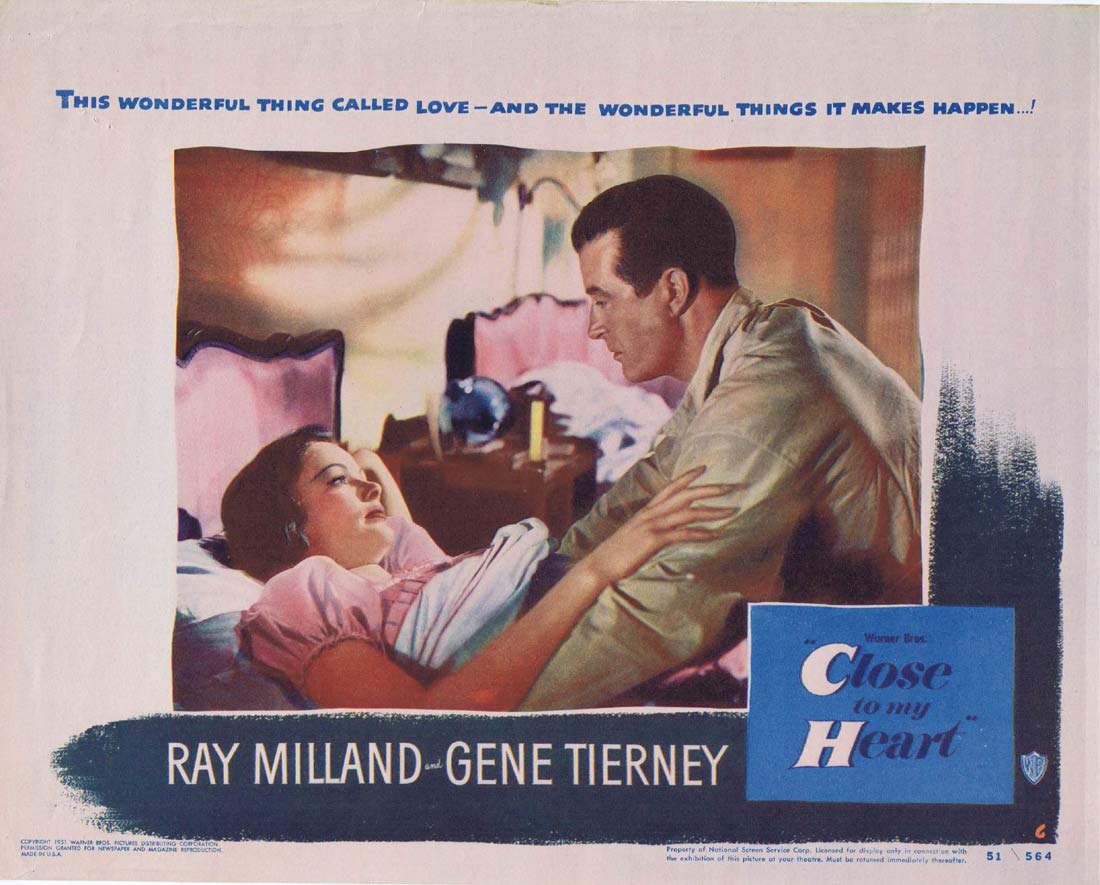 CLOSE TO MY HEART Original Lobby Card 6 Ray Milland Gene Tierney