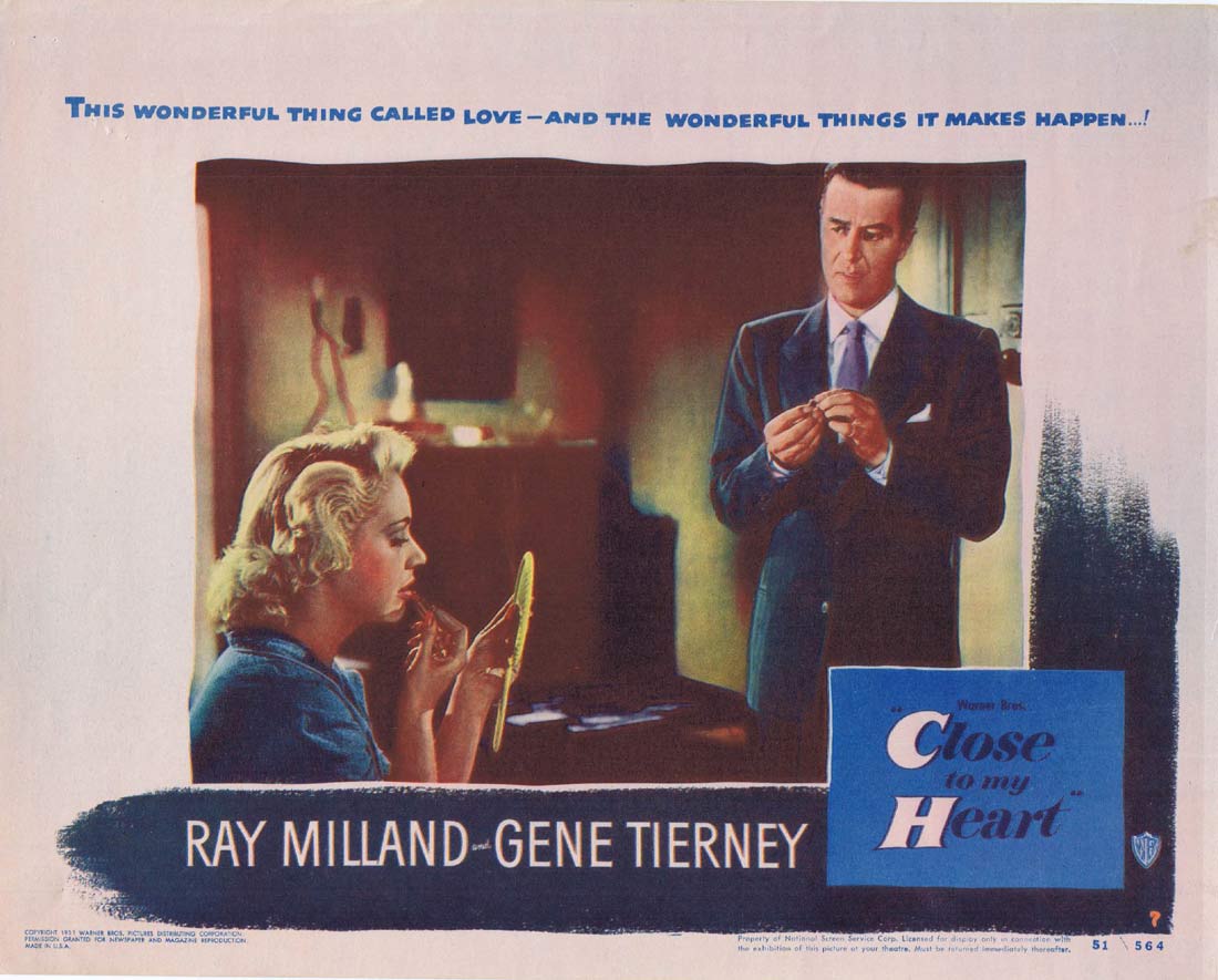 CLOSE TO MY HEART Original Lobby Card 7 Ray Milland Gene Tierney
