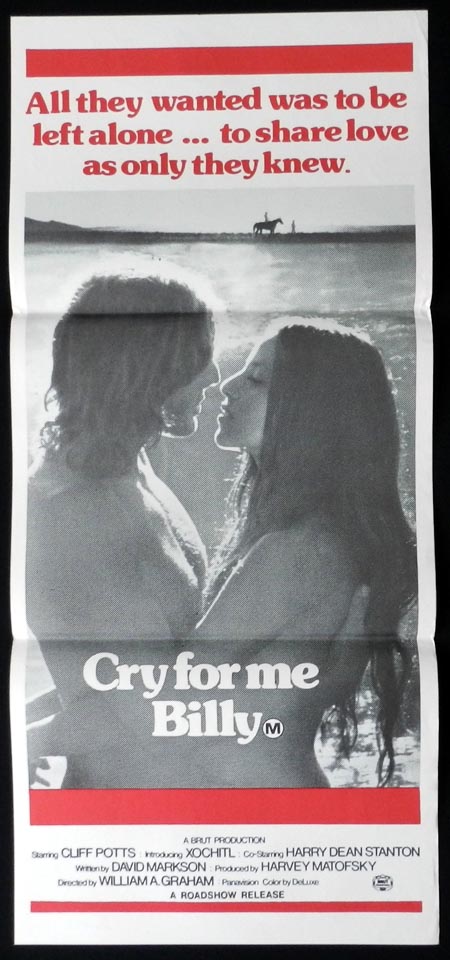 CRY FOR ME BILLY Daybill Movie poster Cliff Potts Maria Potts Harry Dean Stanton