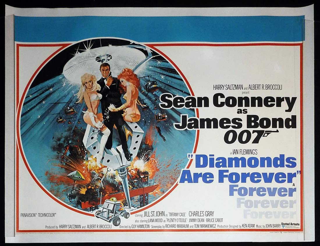 DIAMONDS ARE FOREVER Original British Quad Linen Backed Movie poster James Bond