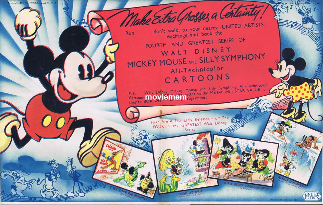 MICKEY MOUSE Silly Symphony Original Vintage Movie Trade Ad Disney 1937