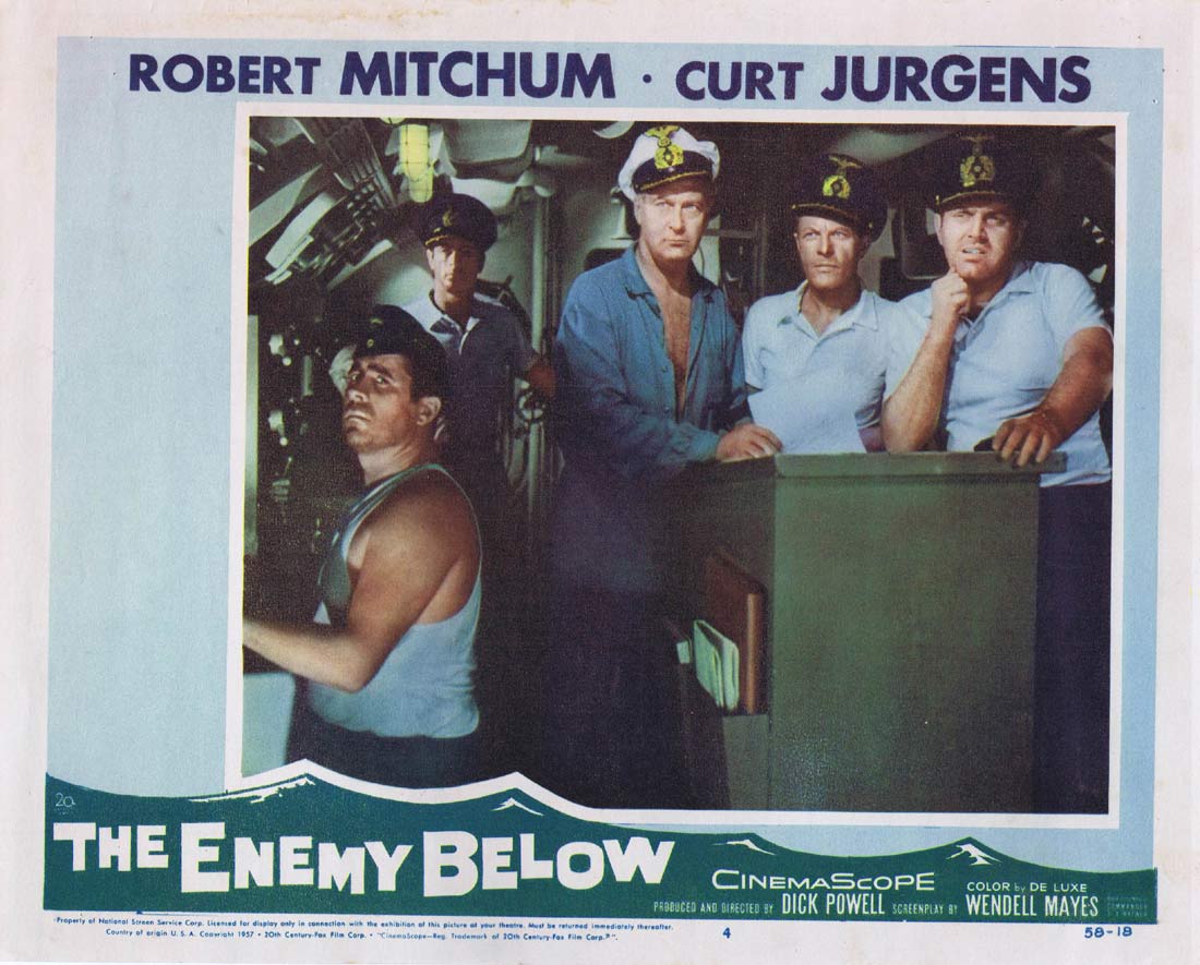 THE ENEMY BELOW Original Lobby Card 4 Robert Mitchum Curt Jurgens