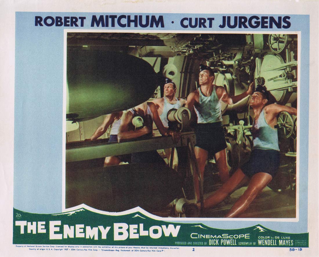 THE ENEMY BELOW Original Lobby Card 2 Robert Mitchum Curt Jurgens