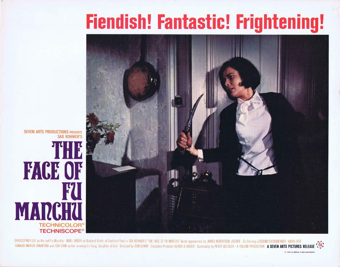 THE FACE OF FU MANCHU Original Lobby Card 2 Christopher Lee Nigel Green