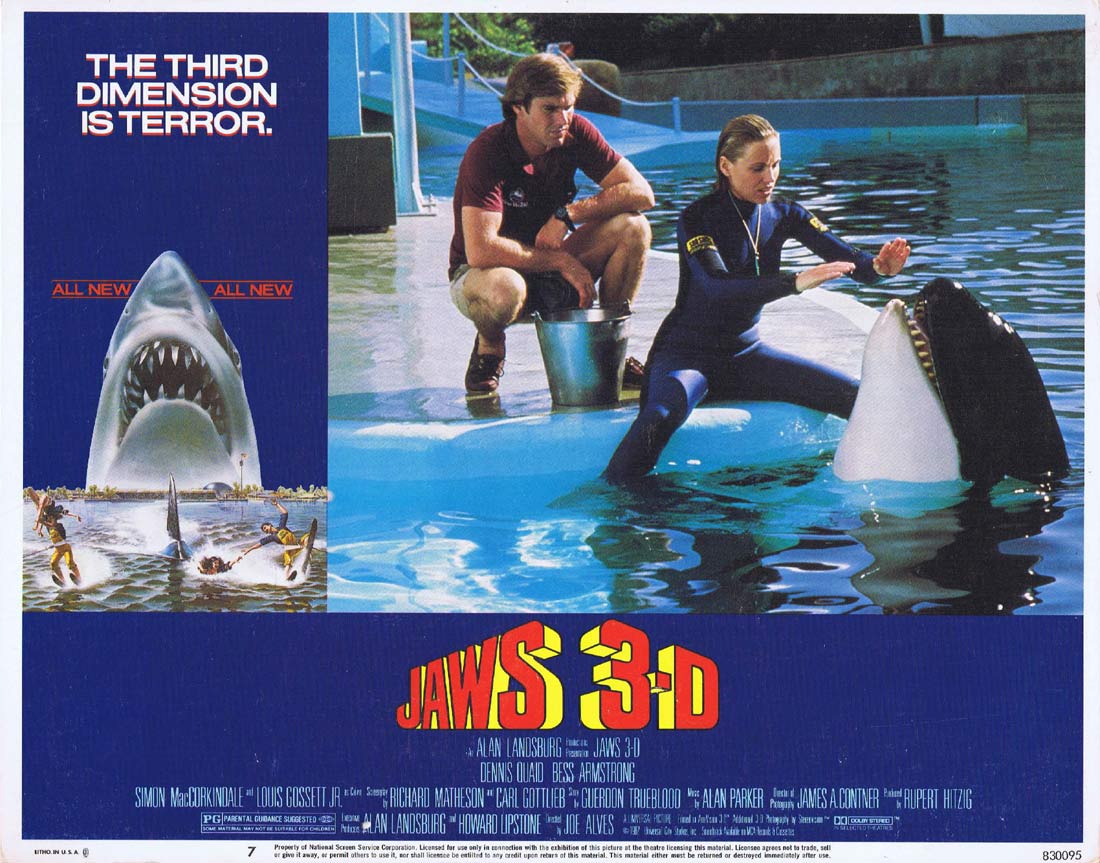 JAWS 3-D Original Lobby Card 7 Dennis Quaid Bess Armstrong