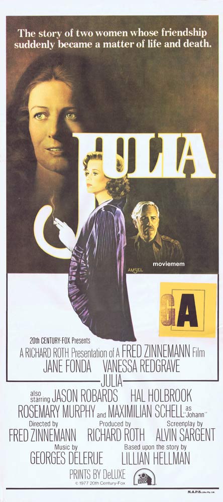 JULIA Original Daybill Movie Poster Jane Fonda Vanessa Redgrave AMSEL ART