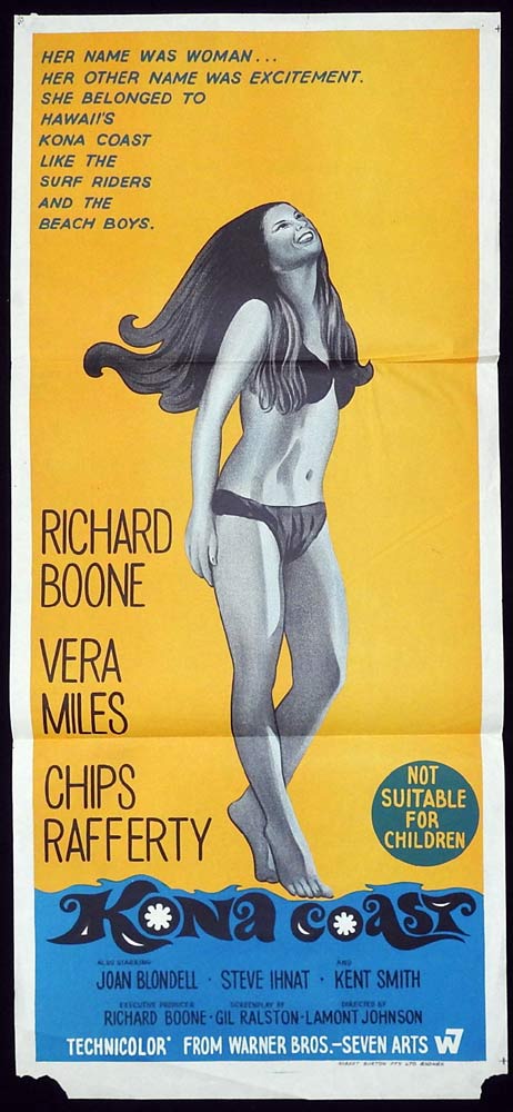 KONA COAST Original Daybill Movie poster Richard Boone Vera Miles Surfing Hawaii