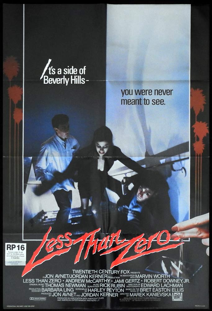 LESS THAN ZERO US One Sheet Movie Poster Andrew McCarthy Robert Downey