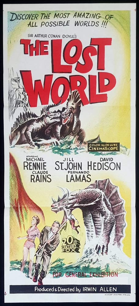 THE LOST WORLD Original Daybill Movie Poster Michael Rennie Dinosaurs Jill St. John