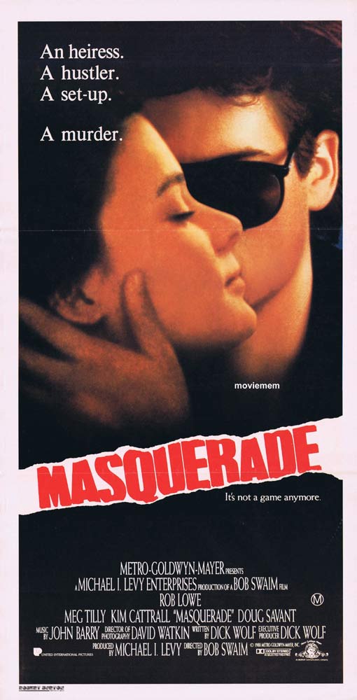 MASQUERADE Original Daybill Movie poster Rob Lowe Meg Tilly Kim Cattrall