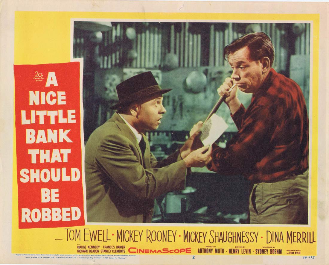 A NICE LITTLE BANK THAT SHOULD BE ROBBED Original Lobby Card 2 Tom Ewell Mickey Rooney