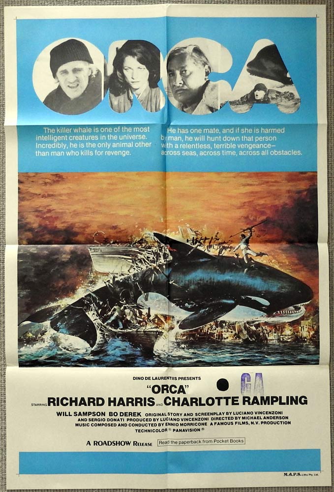ORCA Original One sheet Movie Poster Richard Harris Charlotte Rampling Killer Whale
