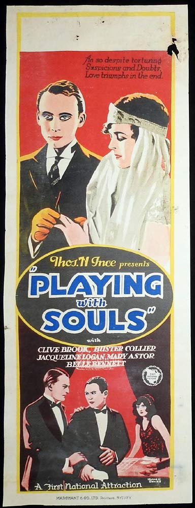 PLAYING WITH SOULS Long Daybill Movie poster 1925 Jacqueline Logan Mary Astor