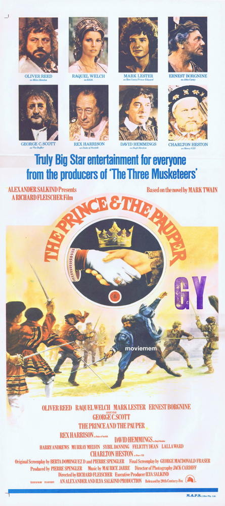 THE PRINCE AND THE PAUPER Rare daybill movie poster Oliver Reed Mark Lester