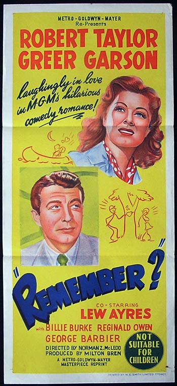 REMEMBER? Original 50sr Daybill Movie Poster Greer Garson Robert Taylor