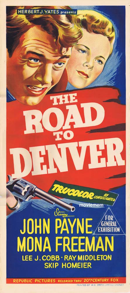ROAD TO DENVER Original Daybill Movie poster John Payne Film Noir