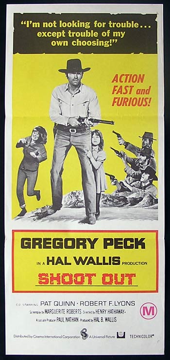 SHOOT OUT Original Daybill Movie Poster Gregory Peck Patricia Quinn
