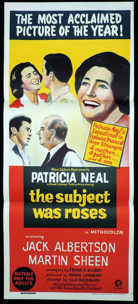 THE SUBJECT WAS ROSES Original Daybill Movie poster Patricia Neal Jack Albertson