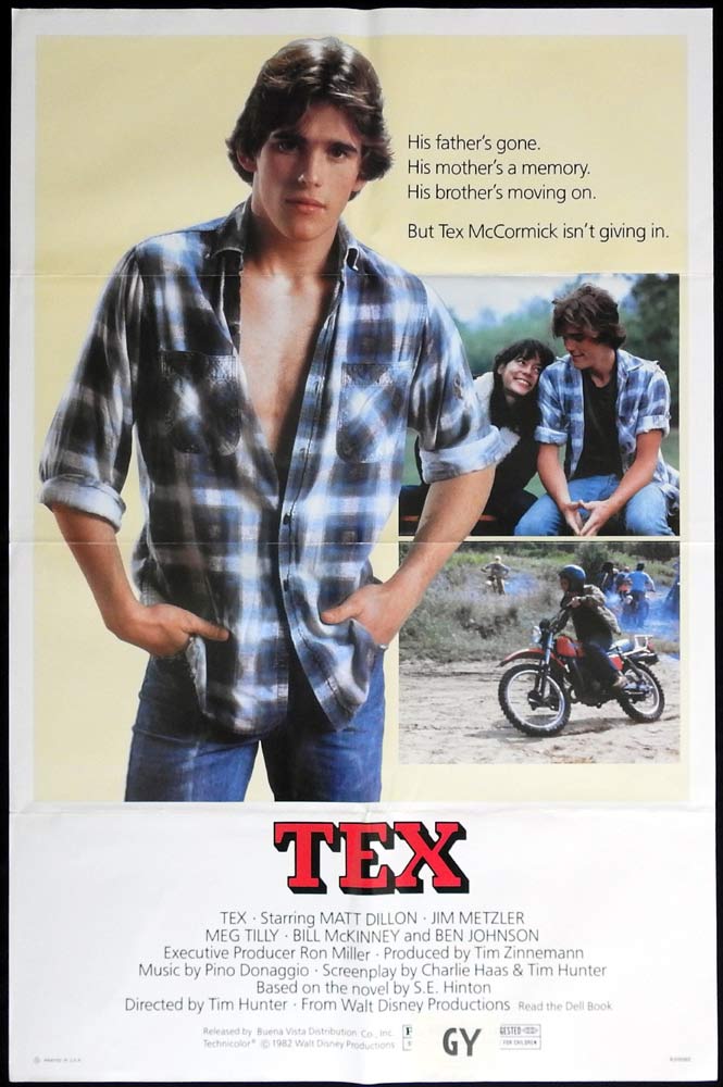 TEX Original US One sheet Movie Poster Dirt Bike Motorcycle Matt Dillon Meg Tilly