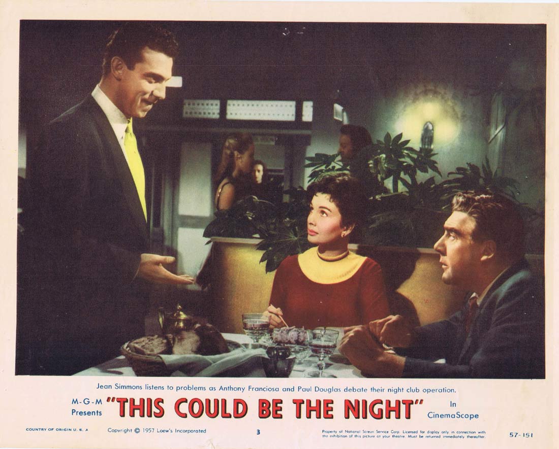 THIS COULD BE THE NIGHT Original Lobby Card 3 Jean Simmons Paul Douglas