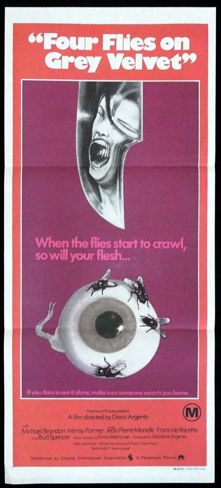 FOUR FLIES ON GREY VELVET Original Daybill Movie Poster Horror Dario Argento Giallo