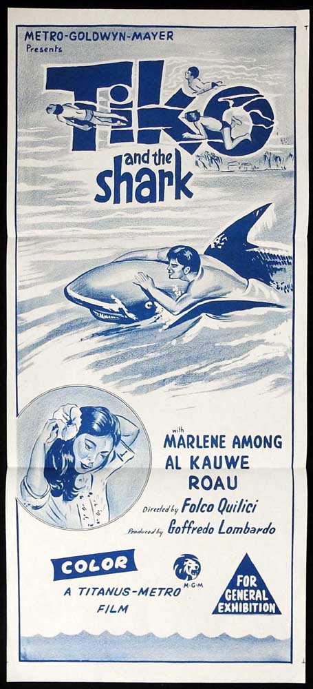 TIKO AND THE SHARK Original Daybill Movie Poster Folco Quilici Blue style