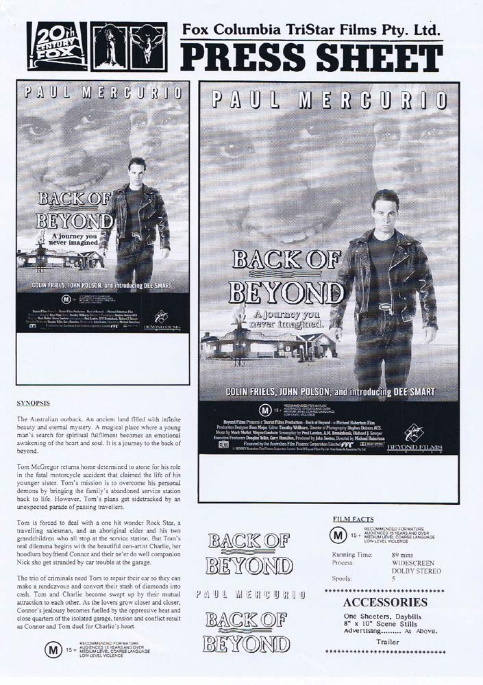BACK OF BEYOND Rare AUSTRALIAN Movie Press Sheet Paul Mercurio