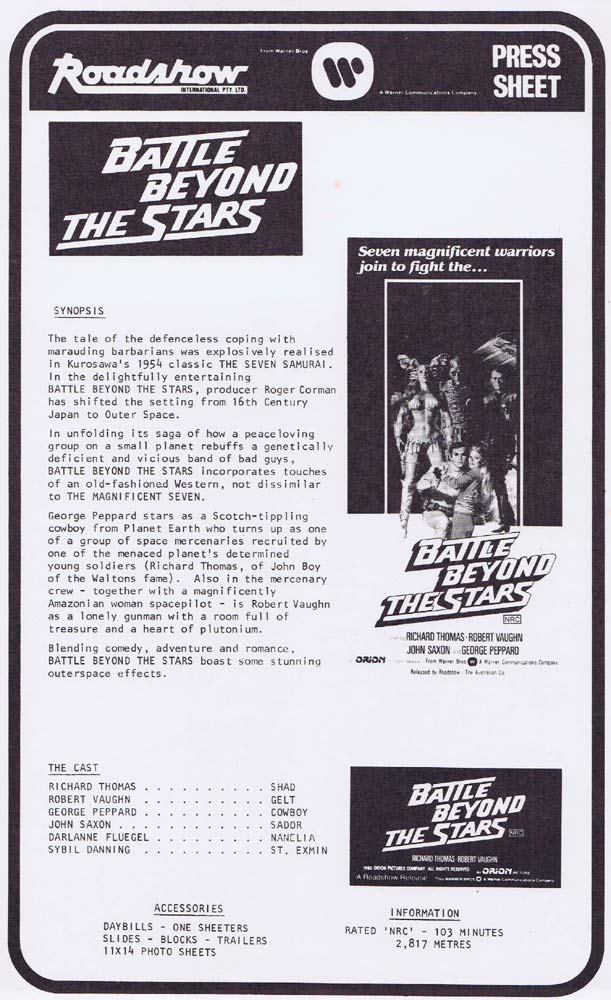 BATTLE BEYOND THE STARS Rare AUSTRALIAN Movie Press Sheet Christopher Reeve