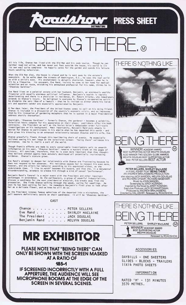 BEING THERE Rare AUSTRALIAN Movie Press Sheet Peter Sellers Shirley MacLaine