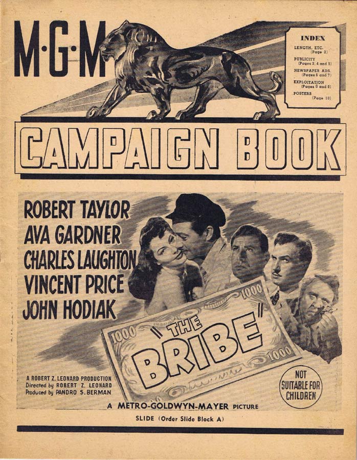 THE BRIBE Rare AUSTRALIAN Movie Campaign Book Robert Taylor Vincent Price