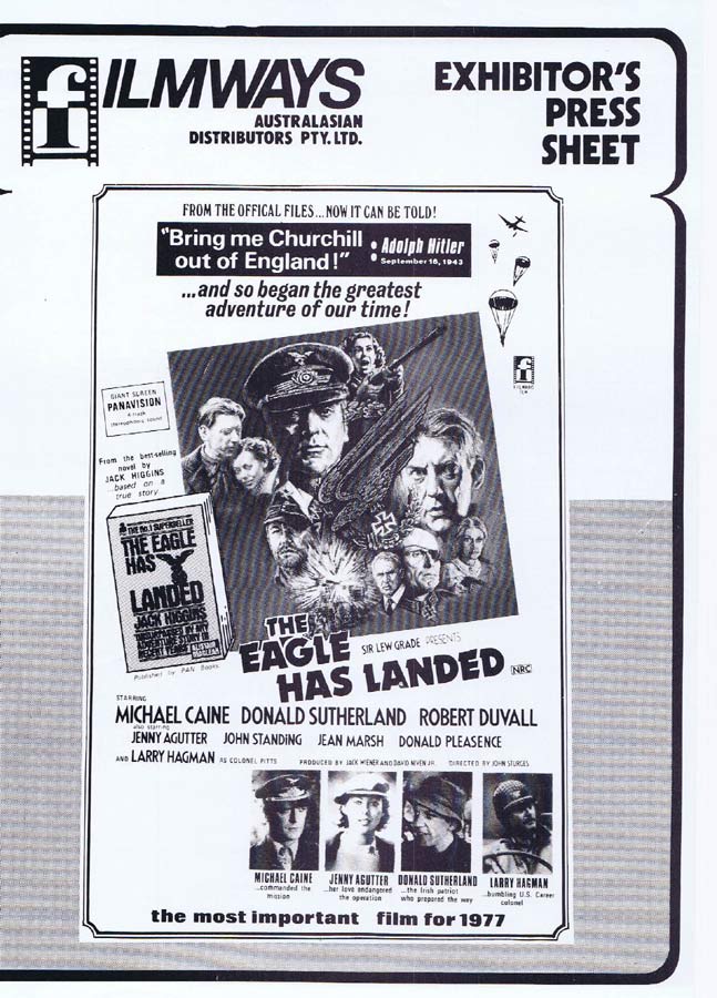 THE EAGLE HAS LANDED Rare AUSTRALIAN Movie Press Sheet Michael Caine