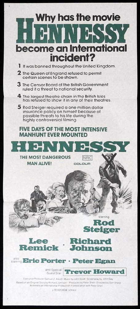 HENNESSY Original Daybill Movie Poster Rod Steiger Lee Remick