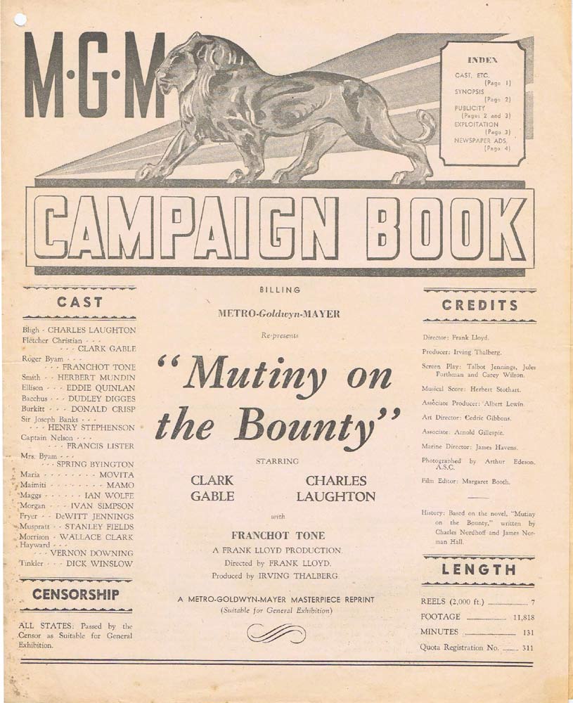 MUTINY ON THE BOUNTY Rare AUSTRALIAN 50sr Movie Press Sheet Charles Laughton Clark Gable