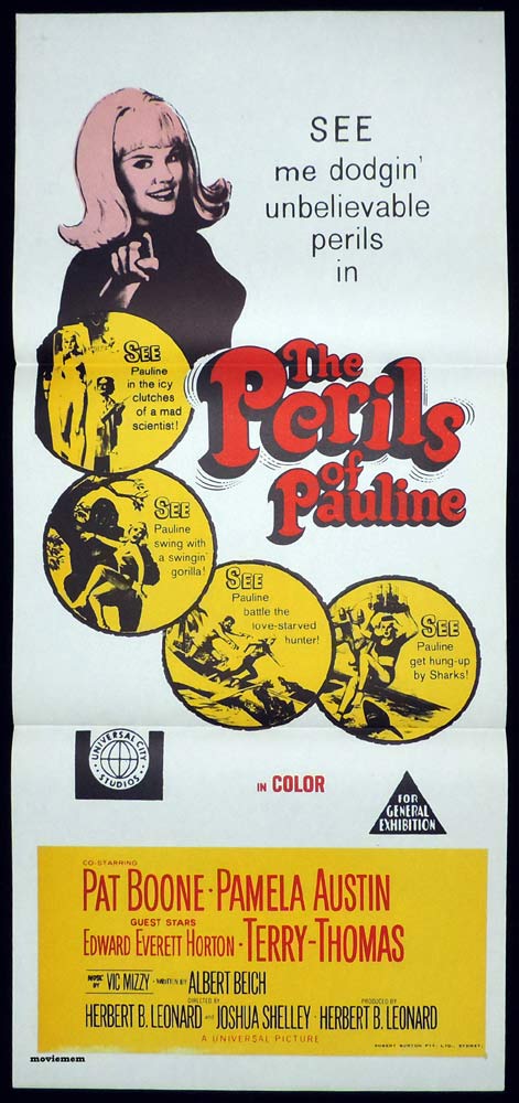 THE PERILS OF PAULINE Original Daybill Movie Poster Pat Boone Pamela Austin