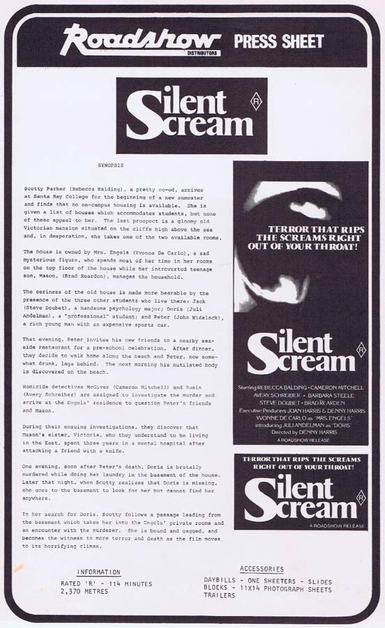 SILENT SCREAM Rare AUSTRALIAN Movie Press Sheet Rebecca Balding