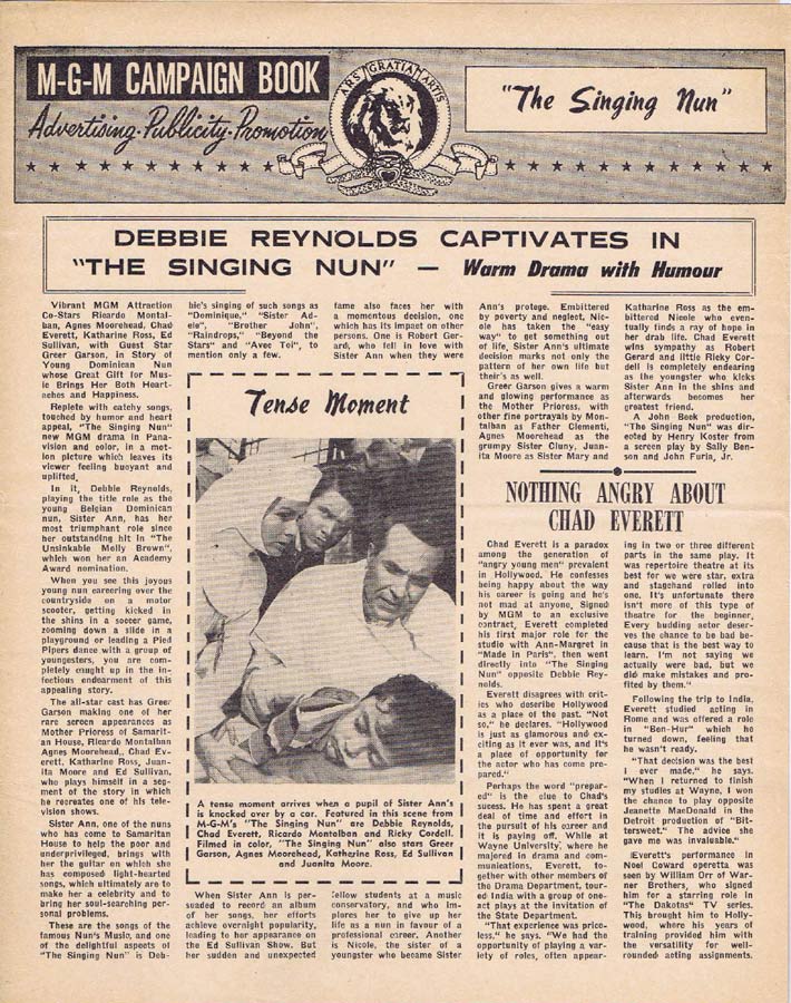 THE SINGING NUN Rare AUSTRALIAN Movie Press Sheet Debbie Reynolds