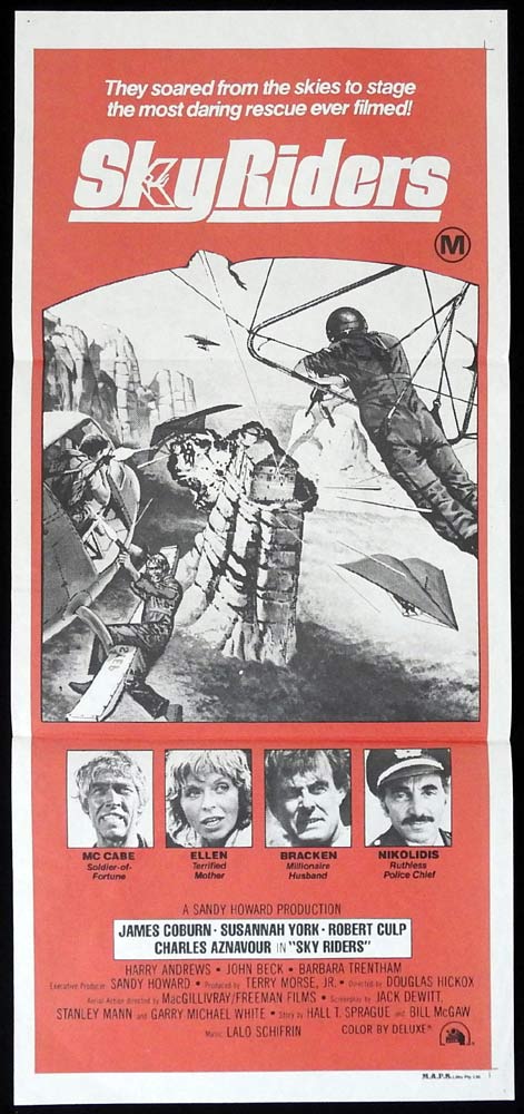 SKY RIDERS Original Daybill Movie Poster James Coburn Susannah York