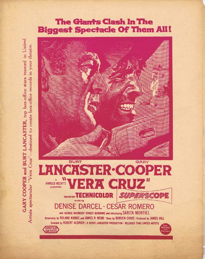 VERA CRUZ Rare AUSTRALIAN Movie Press Sheet Gary Cooper Burt Lancaster