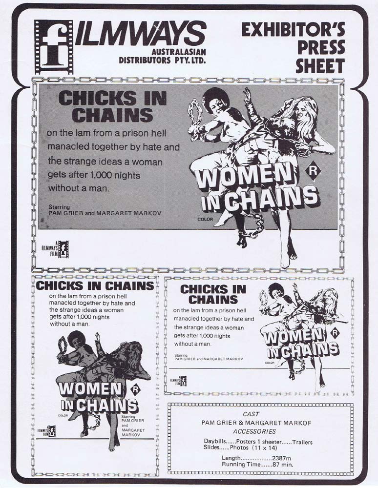 WOMEN IN CHAINS Rare AUSTRALIAN Movie Press Sheet Pam Grier