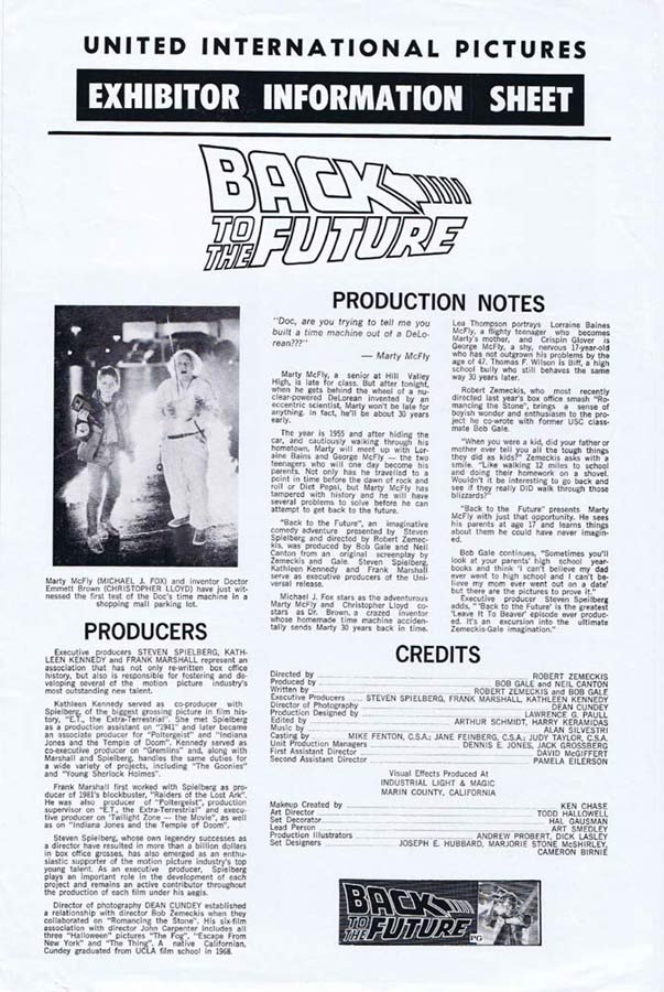 BACK TO THE FUTURE Rare AUSTRALIAN Movie Press Sheet Michael J. Fox