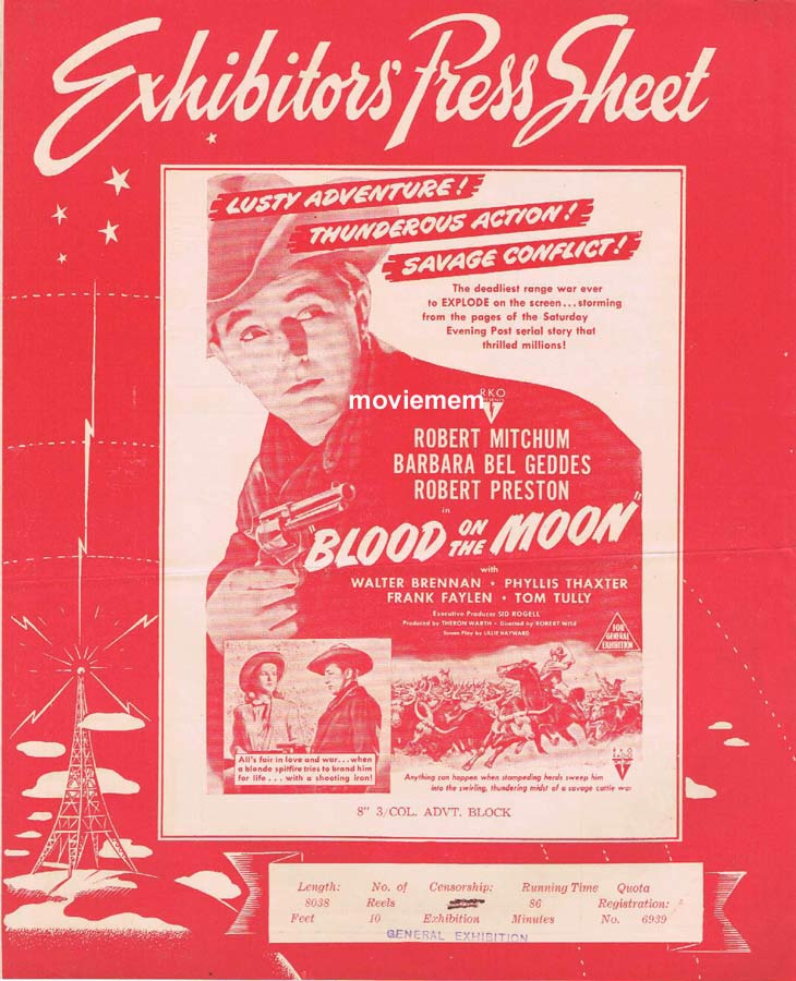 BLOOD ON THE MOON Rare RKO AUSTRALIAN Movie Press Sheet