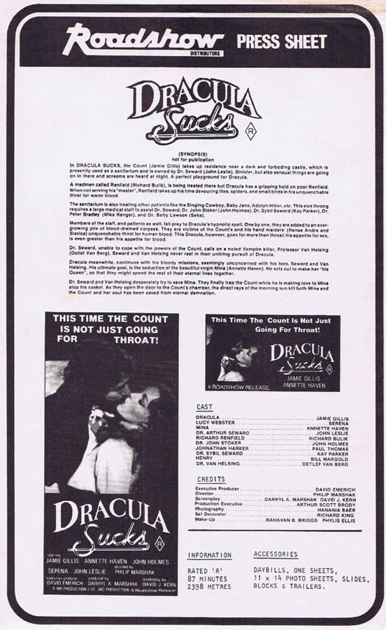 DRACULA SUCKS Rare AUSTRALIAN Movie Press Sheet Jamie Gillis Annette Haven